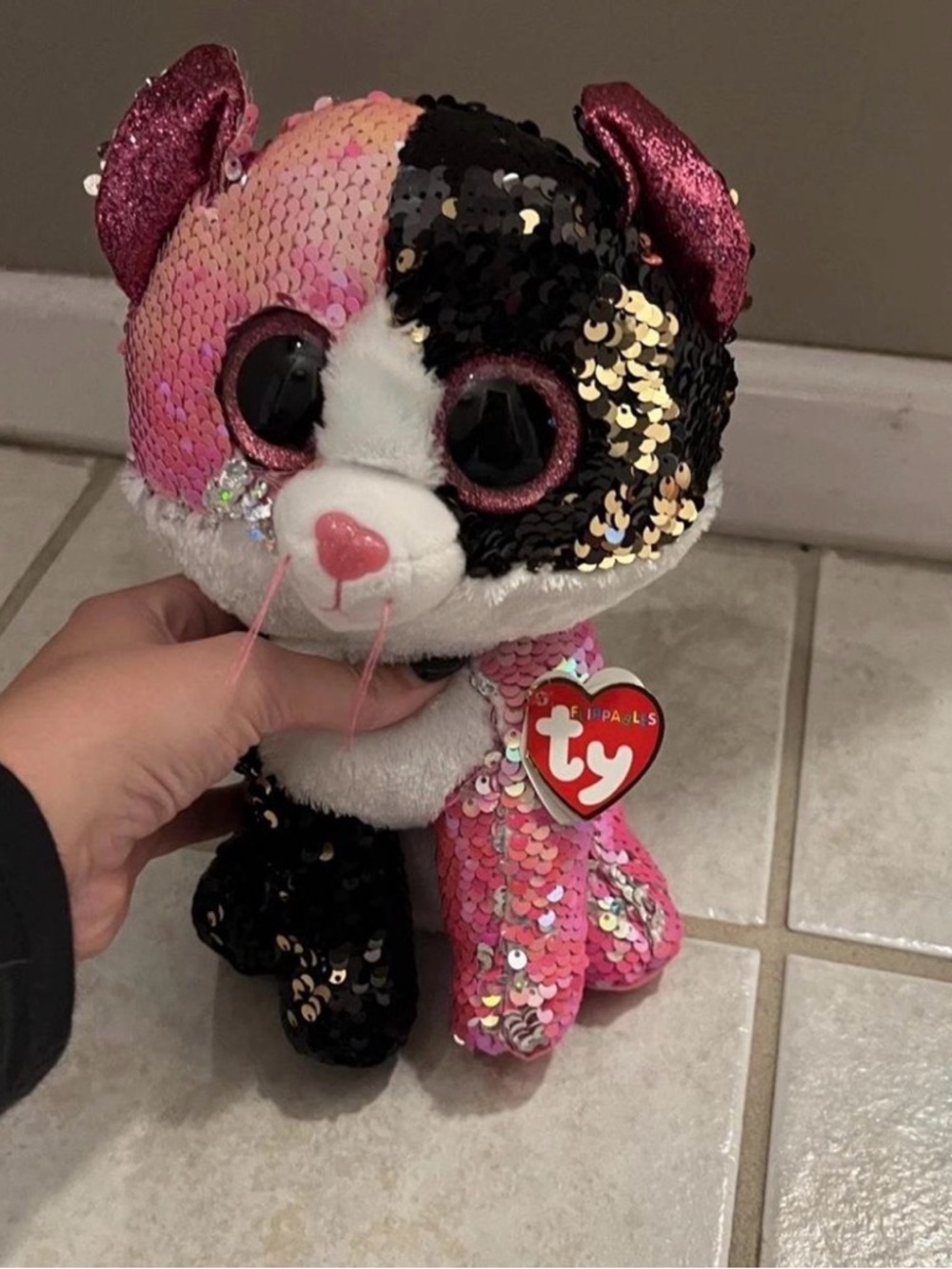 Ty Sequin Cat Plush - Pink, Black, Gold, White Malibu 10” cat NWT